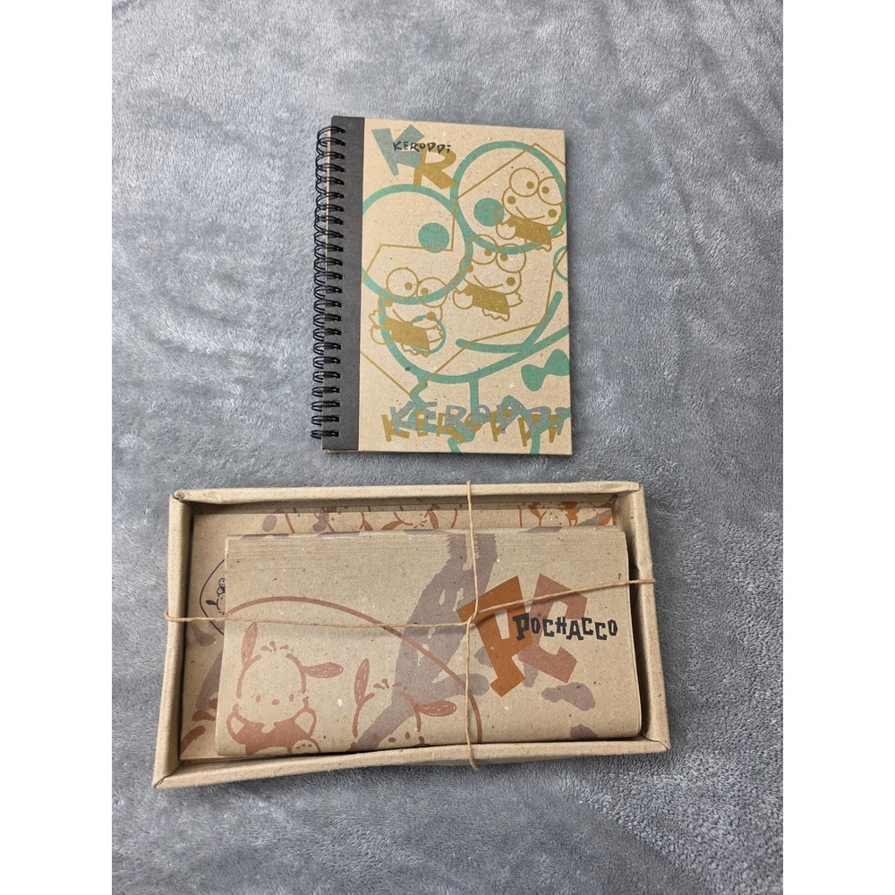 Vintage Sanrio Keroppi Pochacco‎ Stationery Set Kraft Paper Notebook Boxed 1990s